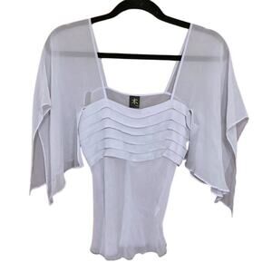 Sheer Y2K Silk TREE Top, flutter sleeves, lavender pastel